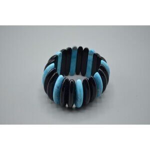 Goldstone & Turquoise Long Bead Stretch Bracelet Chunky Large Bangle Jewelry